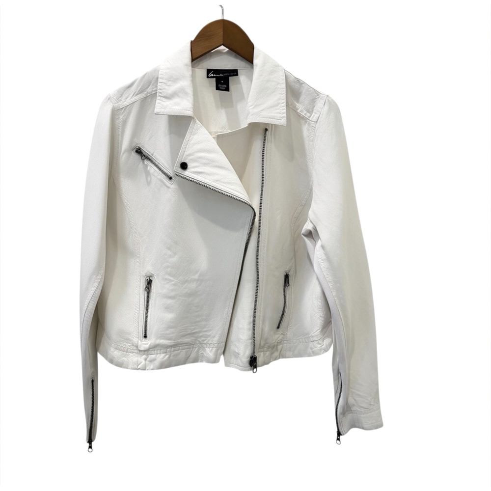 Lane Bryant Linen Moto Jacket Womens 14 White Biker Full Zip Pockets Short - Picture 10 of 10